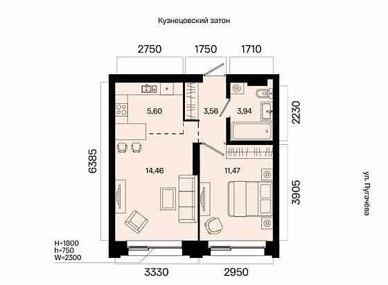 2-комн. квартира, 39.03 м2, 3/31 эт. Уфа