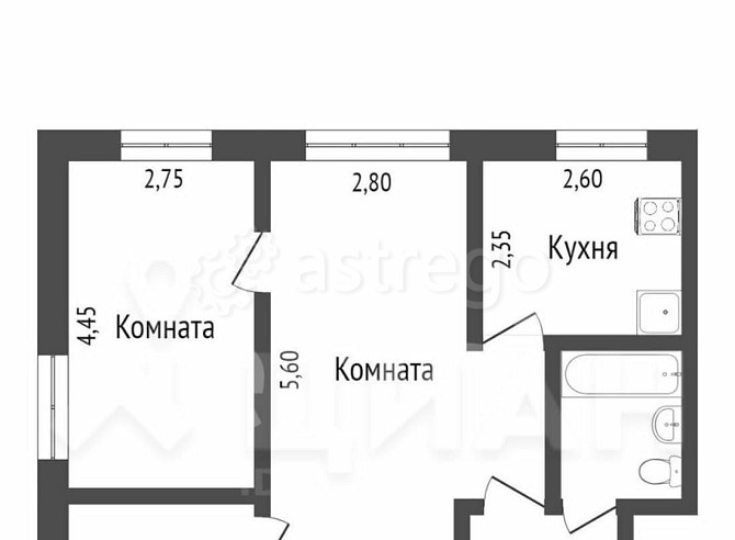 2-комн. квартира, 43.8 м2, 1/2 эт. Славгород - изображение 3