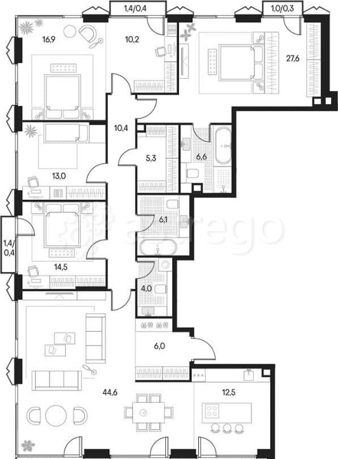 4-комн. квартира, 184.9 м2, 16/18 эт. Москва - изображение 7