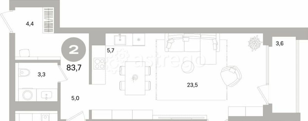 2-комн. квартира, 83.74 м2, 2/16 эт. Санкт-Петербург - изображение 1