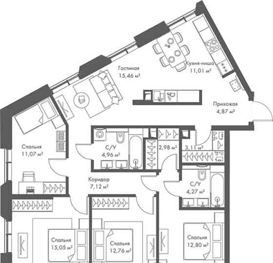 4-комн. квартира, 105.96 м2, 13/22 эт. Москва