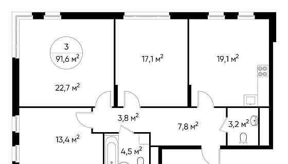 3-комн. квартира, 91 м2, 16/17 эт. Москва