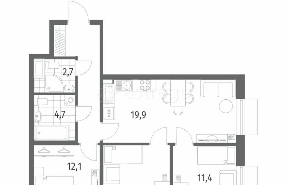 3-комн. квартира, 71.4 м2, 7/12 эт. Санкт-Петербург - изображение 2