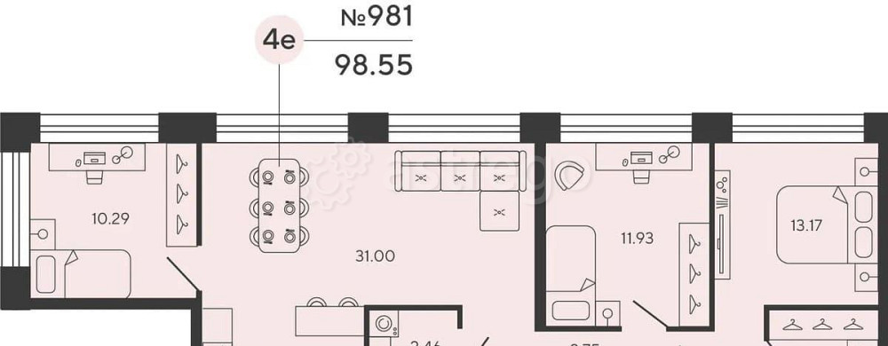 3-комн. квартира, 98.55 м2, 6/18 эт. Санкт-Петербург - изображение 1