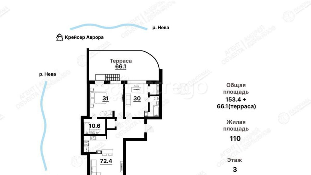 3-комн. квартира, 153.4 м2, 3/18 эт. Санкт-Петербург - изображение 4