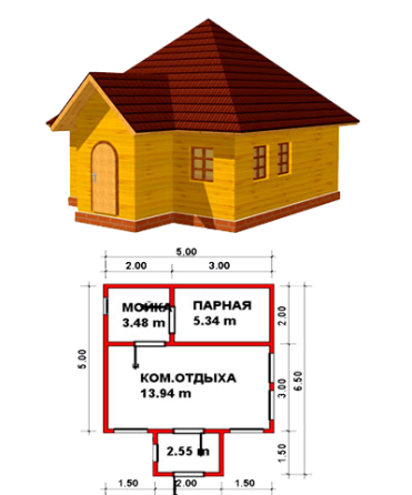 Баня из бруса - 5х6,5м Новосибирск