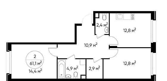 2-комн. квартира, 61 м2, 1/17 эт. Москва