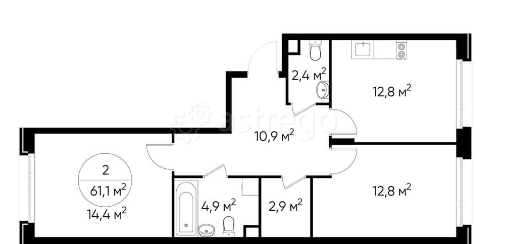 2-комн. квартира, 61 м2, 1/17 эт. Москва - изображение 1