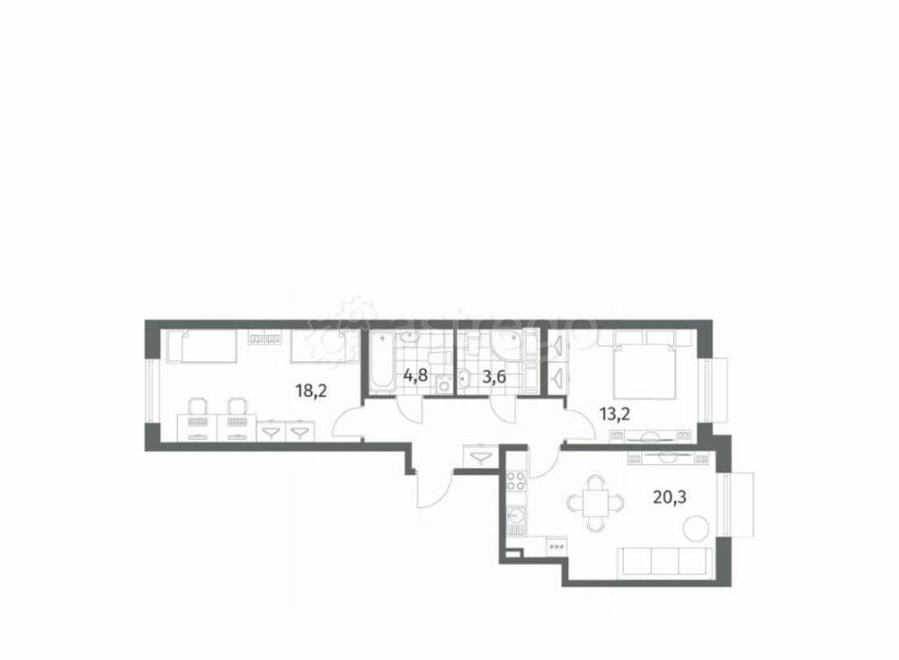 2-комн. квартира, 68.1 м2, 6/8 эт. Санкт-Петербург - изображение 4