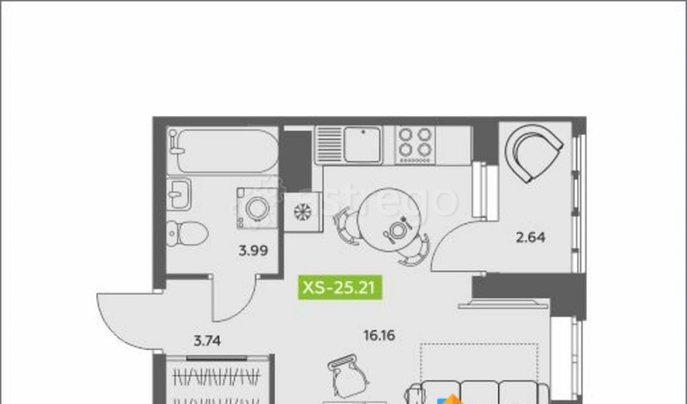 Студия, 25.21 м2, 5/16 эт. Архангельск - изображение 1