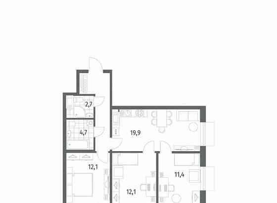 3-комн. квартира, 71.4 м2, 7/12 эт. Санкт-Петербург