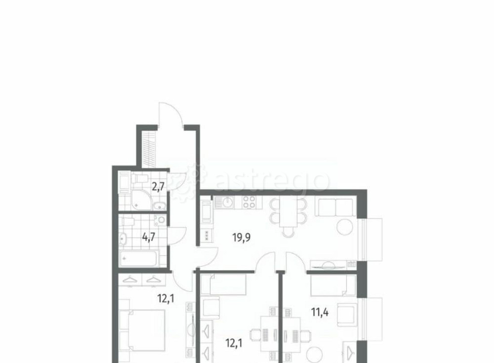 3-комн. квартира, 71.4 м2, 7/12 эт. Санкт-Петербург - изображение 2