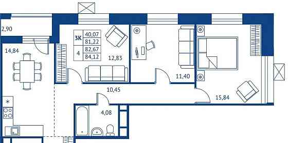 3-комн. квартира, 81.22 м2, 6/22 эт. Королев