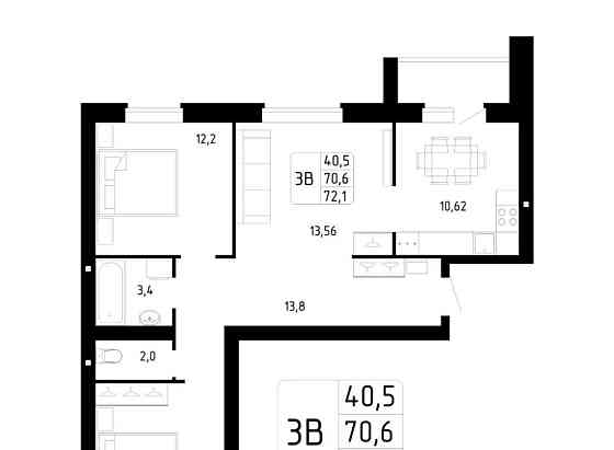 3-комн. квартира, 72 м2, 1/9 эт. Стерлитамак
