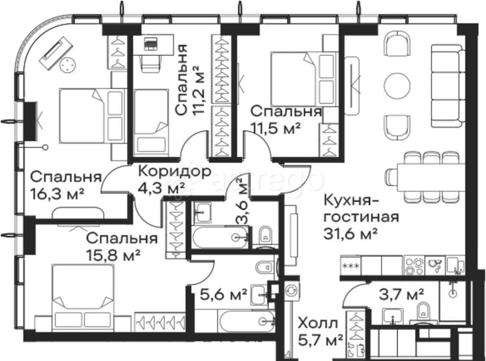 4-комн. квартира, 109.3 м2, 54/59 эт. Москва - изображение 1