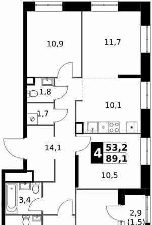 4-комн. квартира, 89.1 м2, 23/32 эт. Москва