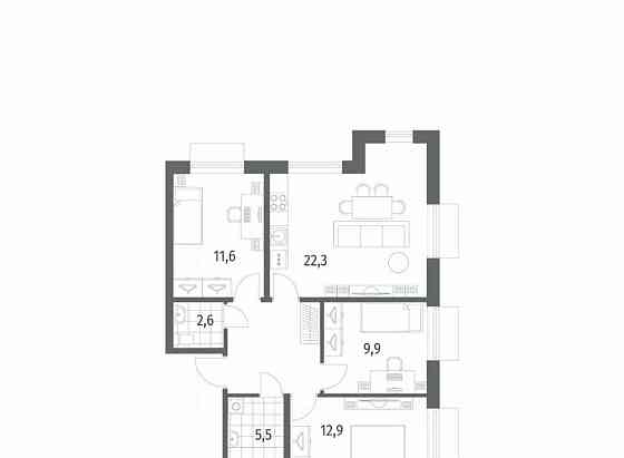 3-комн. квартира, 74.1 м2, 2/12 эт. Санкт-Петербург