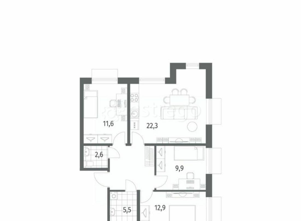 3-комн. квартира, 74.1 м2, 2/12 эт. Санкт-Петербург - изображение 6