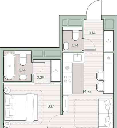1-комн. квартира, 35.26 м2, 2/30 эт. Москва