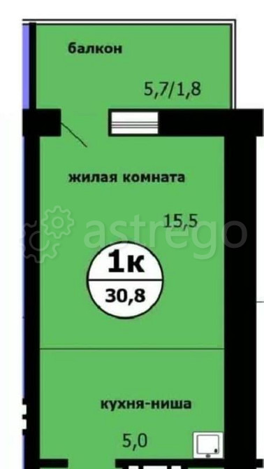 Студия, 30.8 м2, 1/9 эт. Красноярск - изображение 1