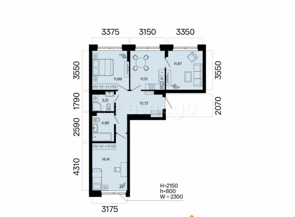 3-комн. квартира, 67.83 м2, 2/7 эт. Уфа - изображение 7