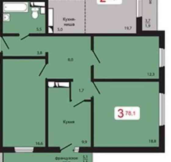 3-комн. квартира, 78.1 м2, 2/17 эт. Красноярск