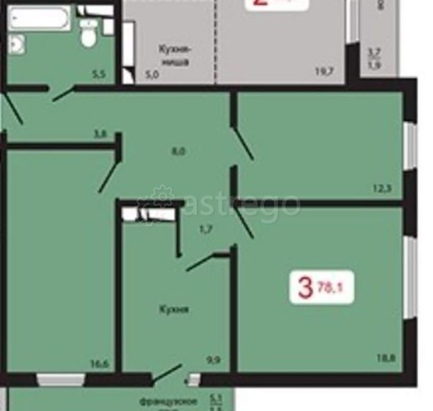 3-комн. квартира, 78.1 м2, 2/17 эт. Красноярск - изображение 1