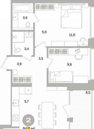 2-комн. квартира, 84.21 м2, 15/15 эт. Санкт-Петербург