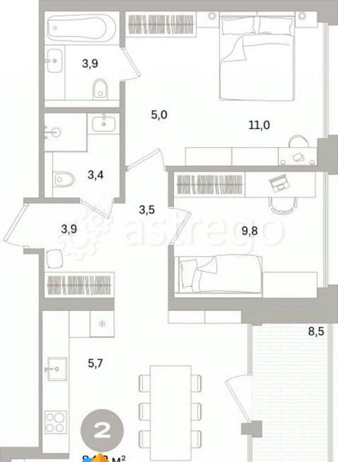 2-комн. квартира, 84.21 м2, 15/15 эт. Санкт-Петербург - изображение 5