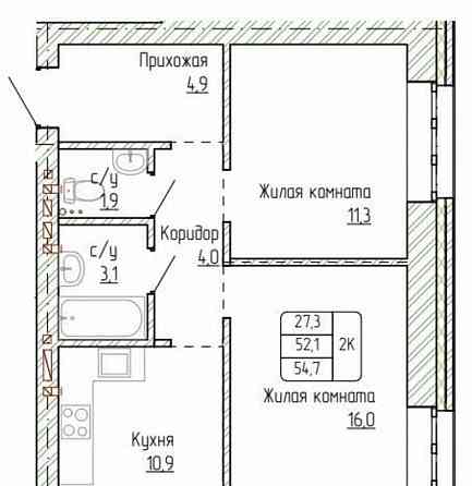 2-комн. квартира, 54.7 м2, 2/14 эт. Новоалтайск