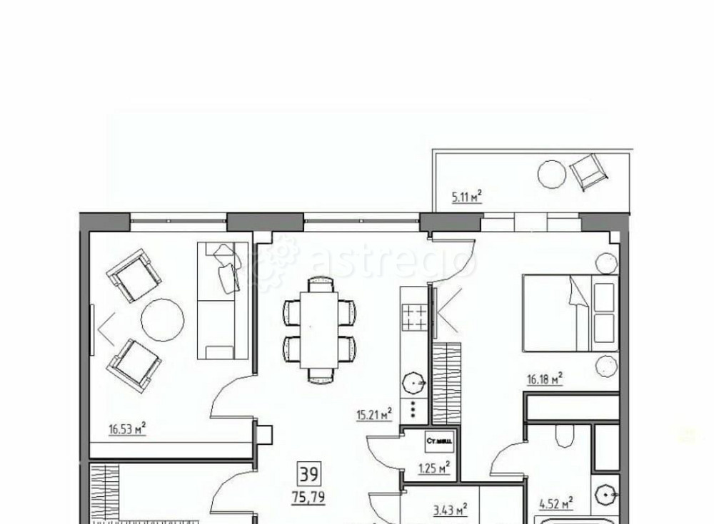 3-комн. апарт-ы, 75.79 м2, 3/6 эт. Видное - изображение 1