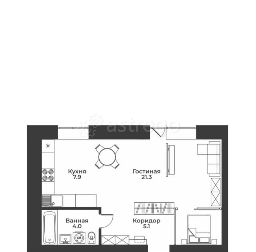 1-комн. квартира, 38.3 м2, 1/4 эт. Минусинск - изображение 1
