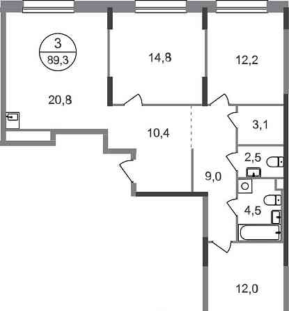 3-комн. квартира, 89 м2, 1/17 эт. Москва