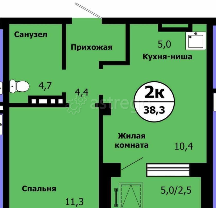 2-комн. квартира, 38.3 м2, 15/19 эт. Красноярск - изображение 1