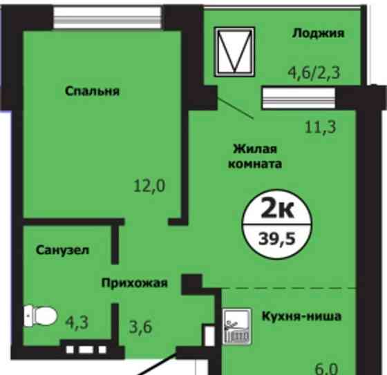 2-комн. квартира, 39.5 м2, 10/19 эт. Красноярск