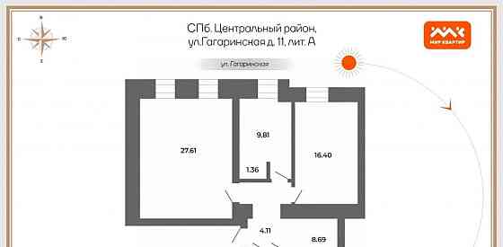 3-комн. квартира, 77.9 м2, 4/4 эт. Санкт-Петербург