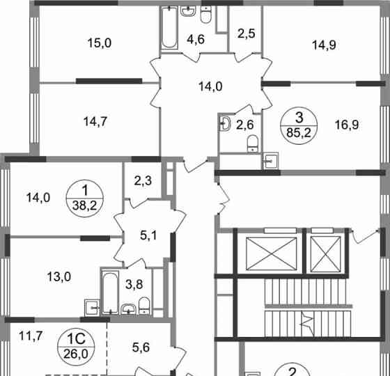 3-комн. квартира, 85.2 м2, 13/17 эт. Москва