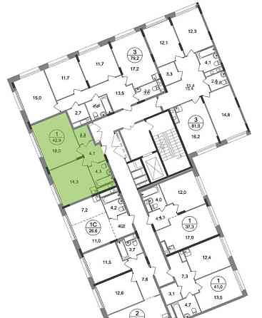 1-комн. квартира, 42 м2, 8/17 эт. Москва