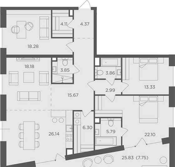 4-комн. квартира, 152.72 м2, 15/16 эт. Москва