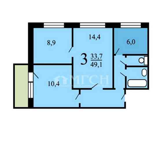 2-комн. квартира, 38.5 м2, 6/12 эт. Москва