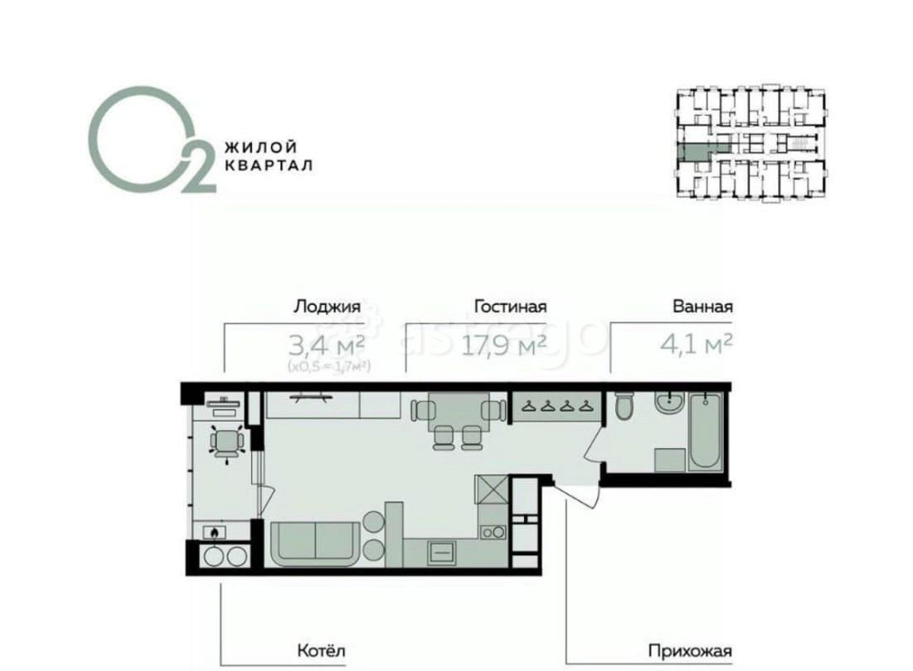Студия, 26.7 м2, 10/21 эт. Астрахань - изображение 1
