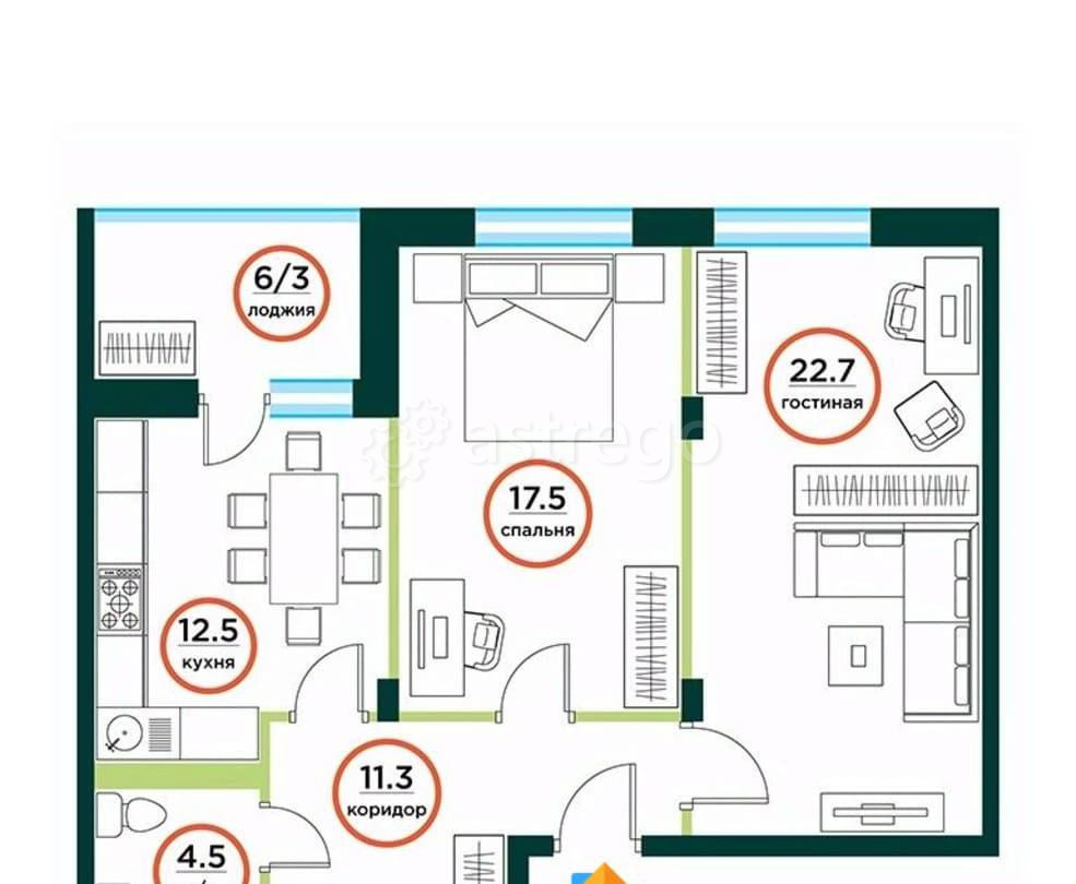 2-комн. квартира, 72 м2, 1/8 эт. Емельяново - изображение 1