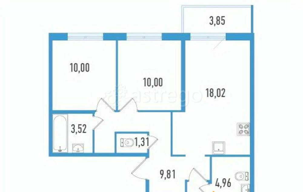 3-комн. квартира, 70.8 м2, 2/12 эт. Санкт-Петербург - изображение 2