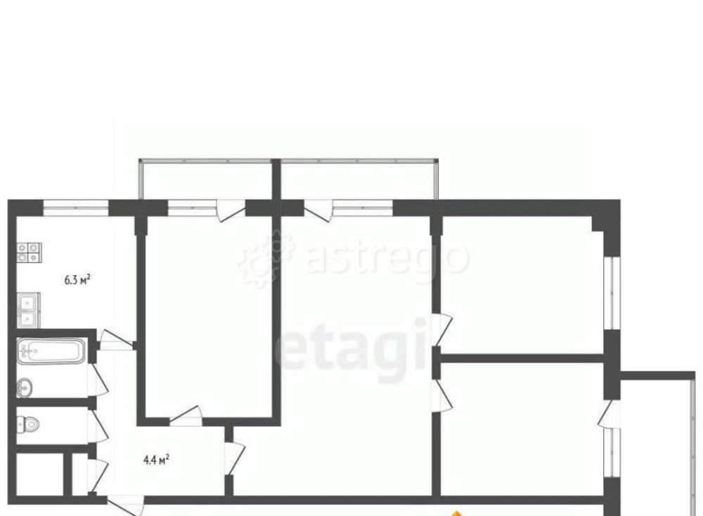 4-комн. квартира, 61.6 м2, 4/9 эт. Архангельск - изображение 3