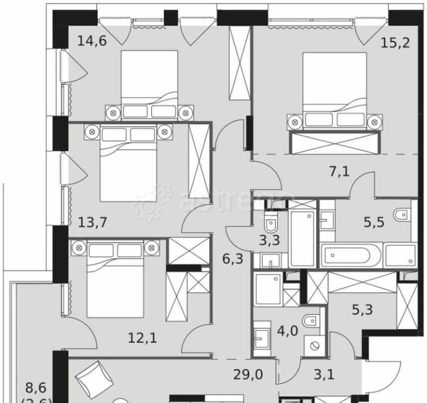 5-комн. квартира, 121.8 м2, 13/17 эт. Москва - изображение 4