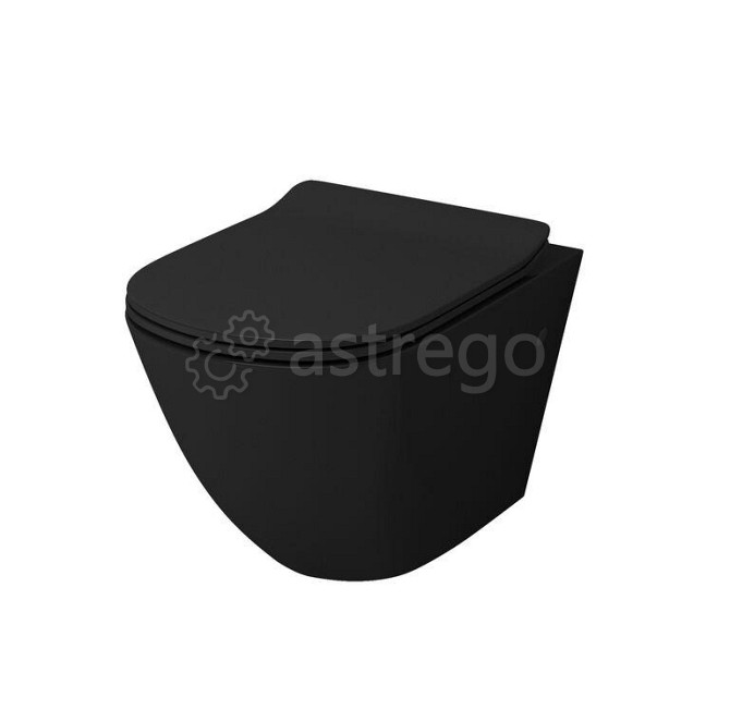 Унитаз GR-4411B 560*360*350 ЧЕРНЫЙ подвесной с сиденьем БЕЗОБОДКОВЫЙ с тонкой крышкой GROSSMAN Москва - изображение 1