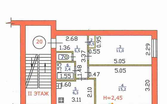 2-комн. квартира, 41.9 м2, 2/3 эт. Котлас