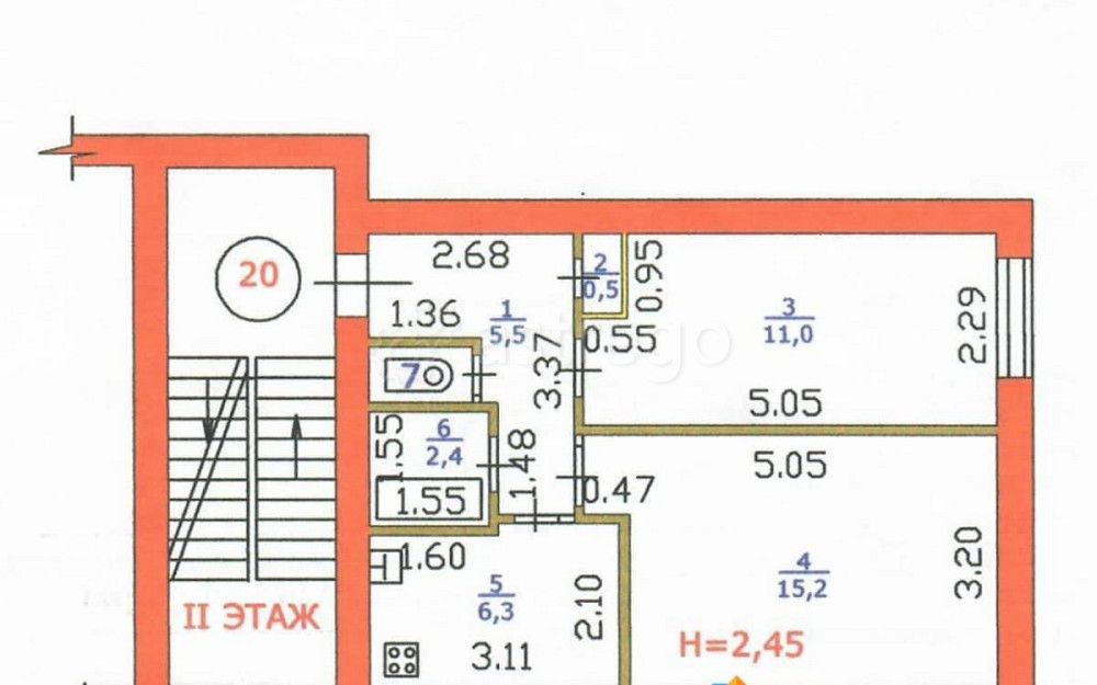 2-комн. квартира, 41.9 м2, 2/3 эт. Котлас - изображение 5