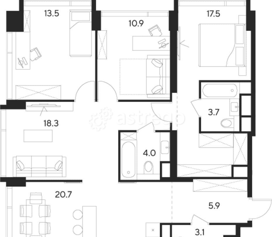 4-комн. квартира, 97.6 м2, 29/43 эт. Москва - изображение 2