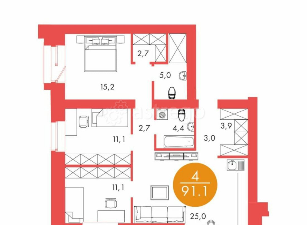 4-комн. квартира, 91.1 м2, 7/17 эт. Красноярск - изображение 2